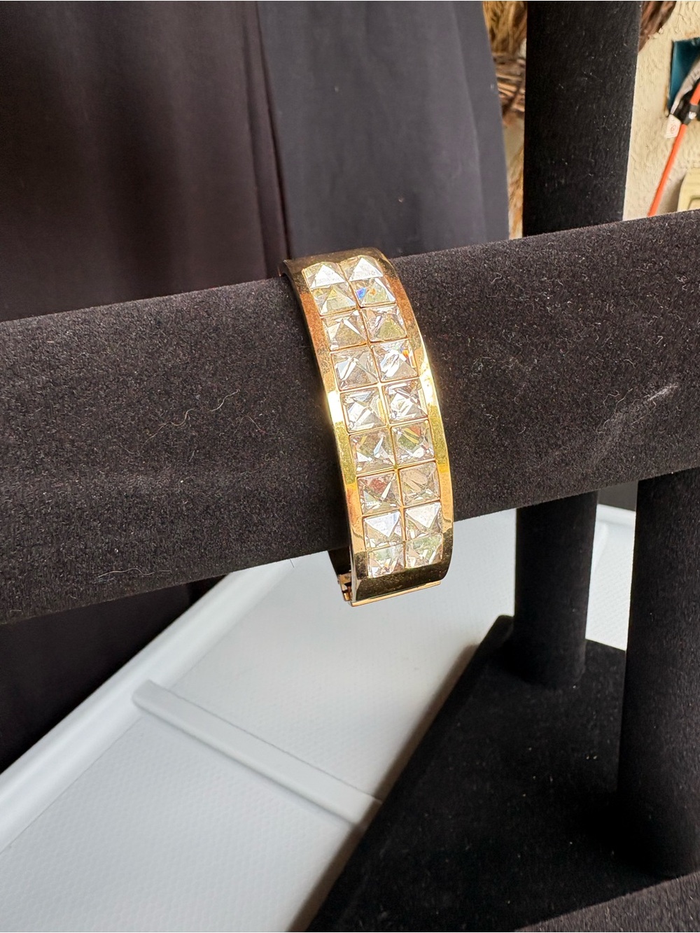 Swarovski Gold Tone Cuff with Clear Pyramid Crystals